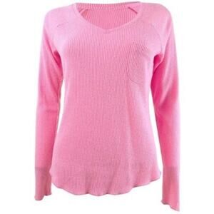 NWT Jenni Intimates Pink Ribbed Long Sleeve Pocket Pajama Top Women's Size XS